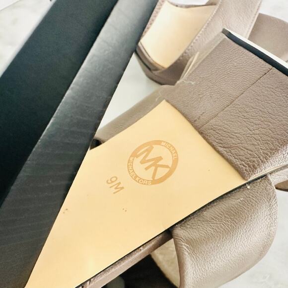 Michael Kors Cone Heel Leather Sandal Size 9 Tan Cross Strap 5" Platform New - Picture 7 of 8